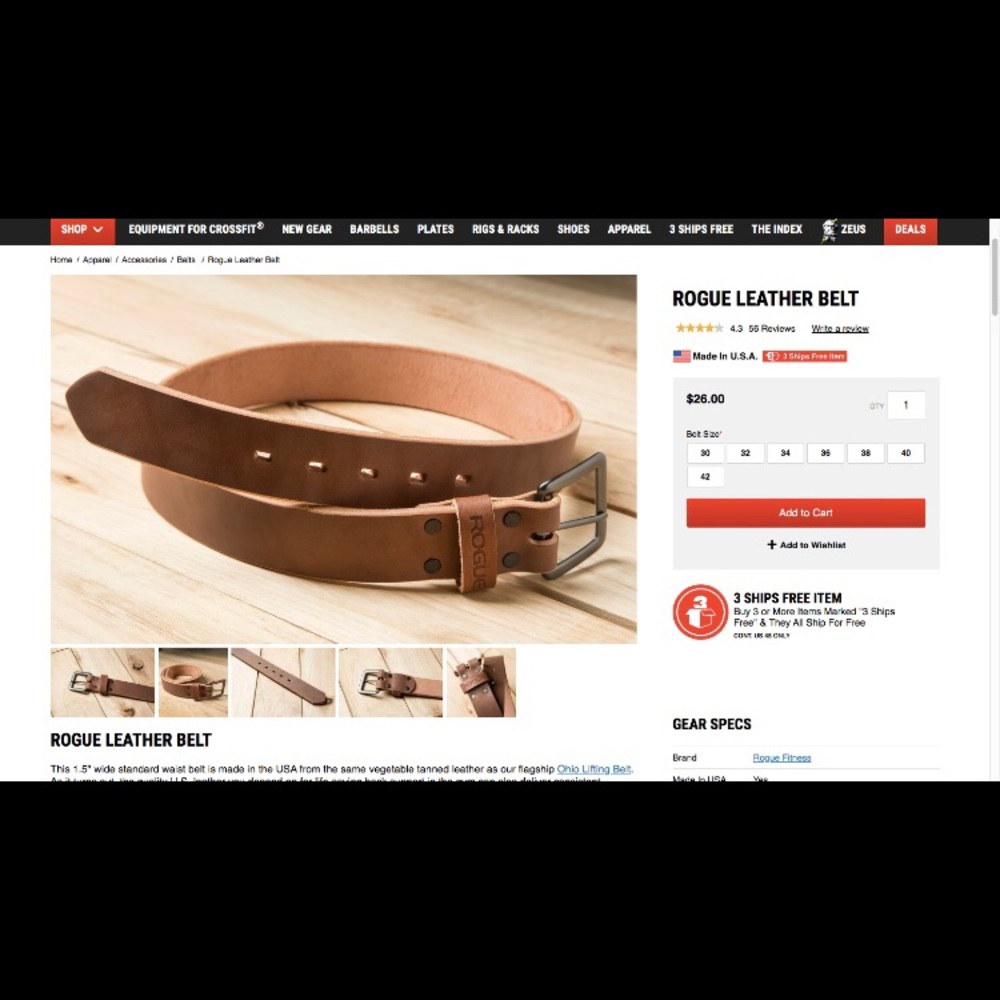 Rogue leather belt 30